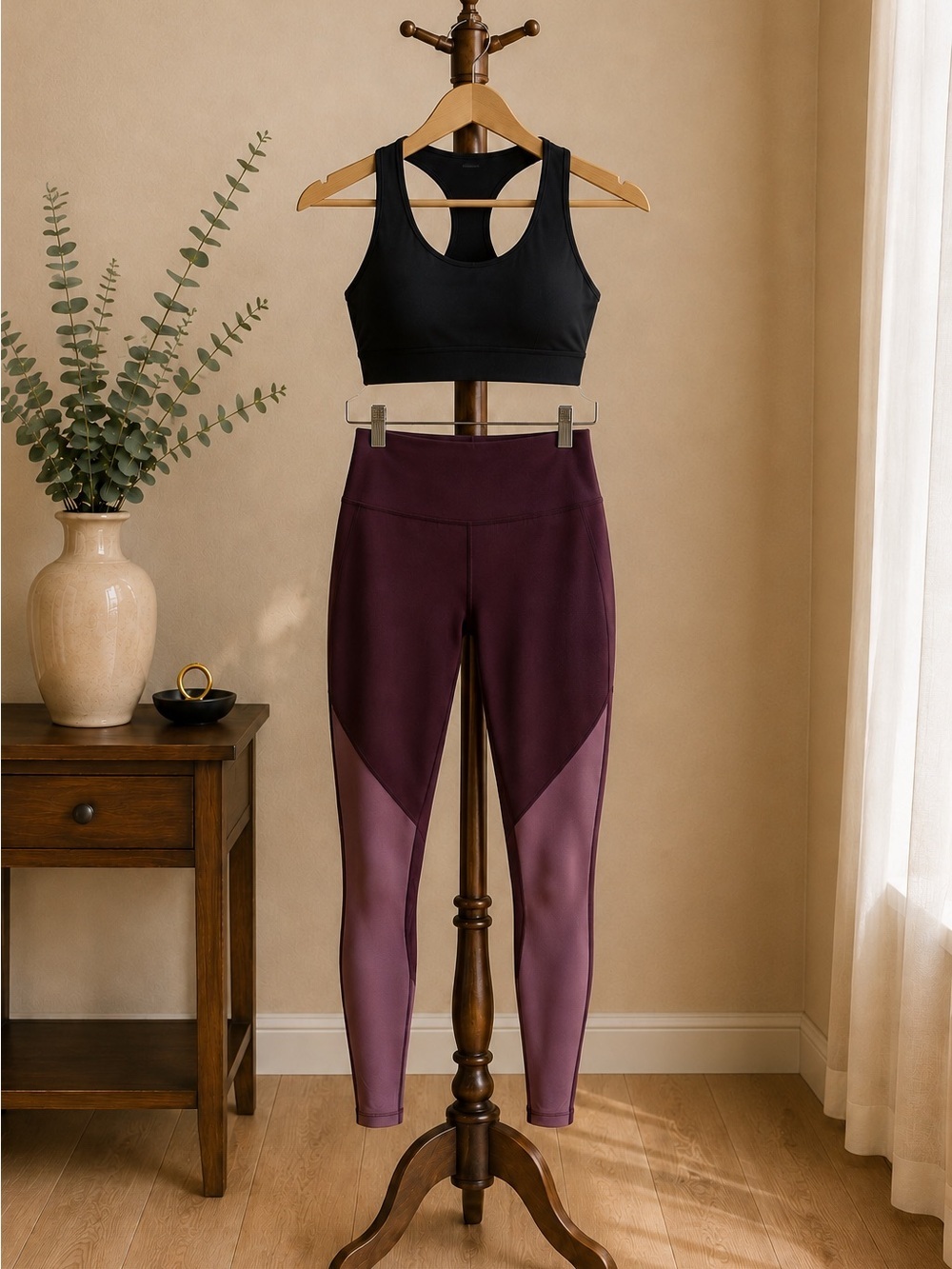 ORAKI Burgundy High Rise Mesh Panel Leggings Size Small Made in Canada